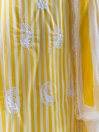Striped cotton Lucknowi suit