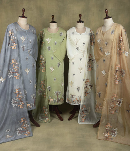 Luxurious Mul chanderi deers swans suit
