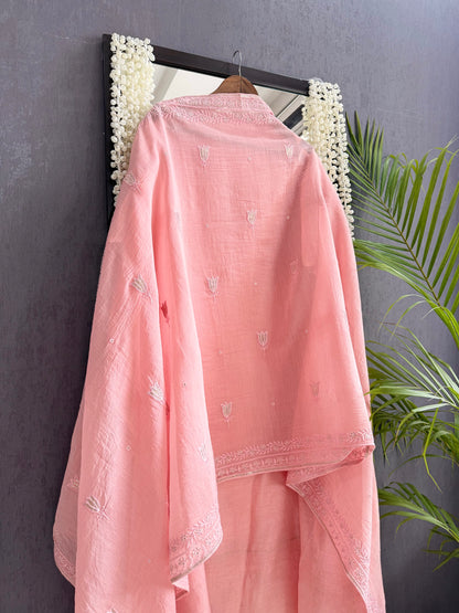 Luxurious Mul chanderi lucknowi tulip and hearts suit