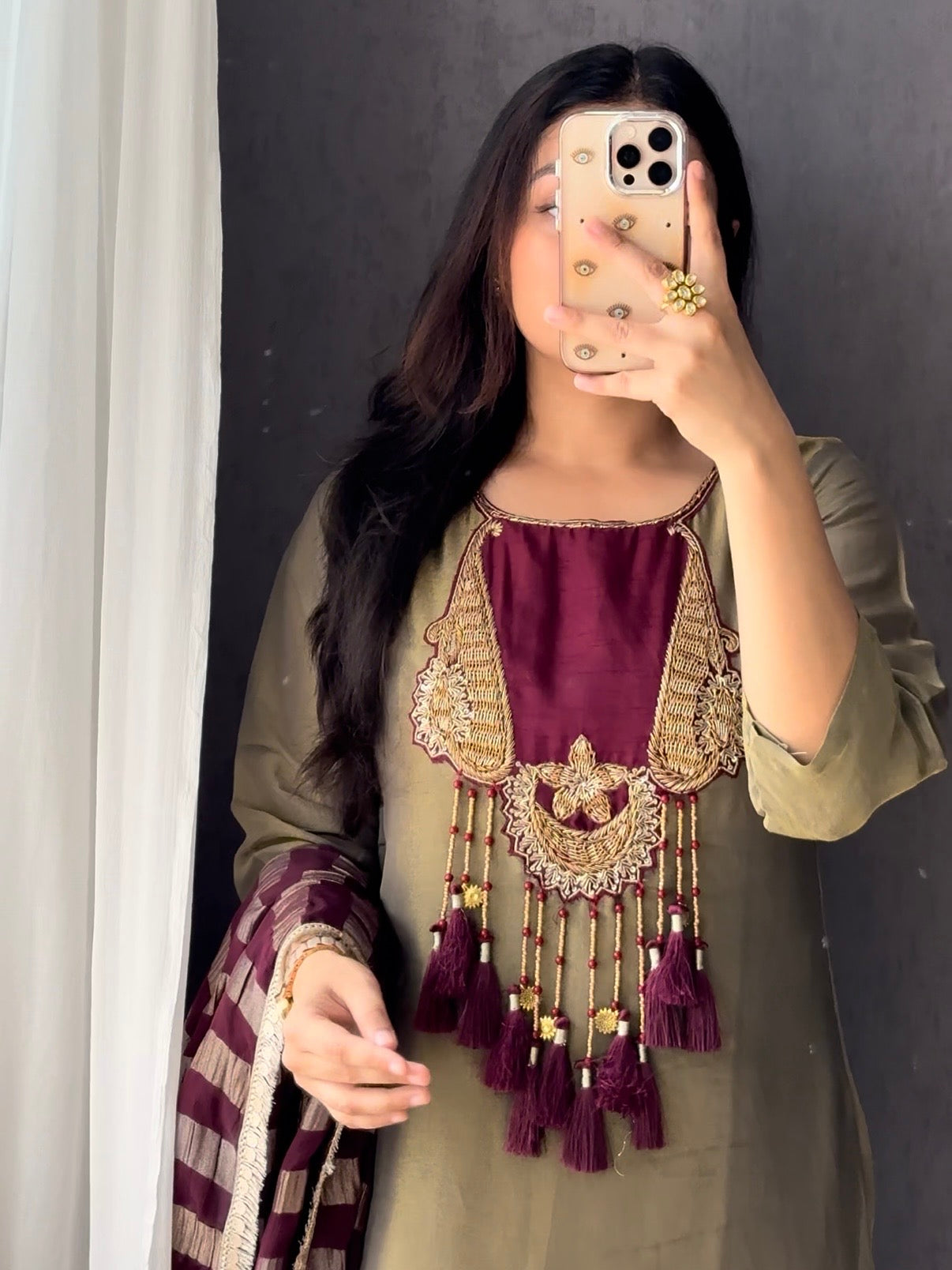 Tissue silk zardozi suit set