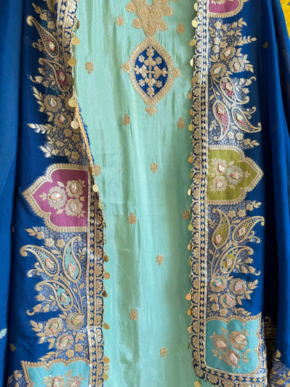 Tissue silk Aari work Meenakari suit