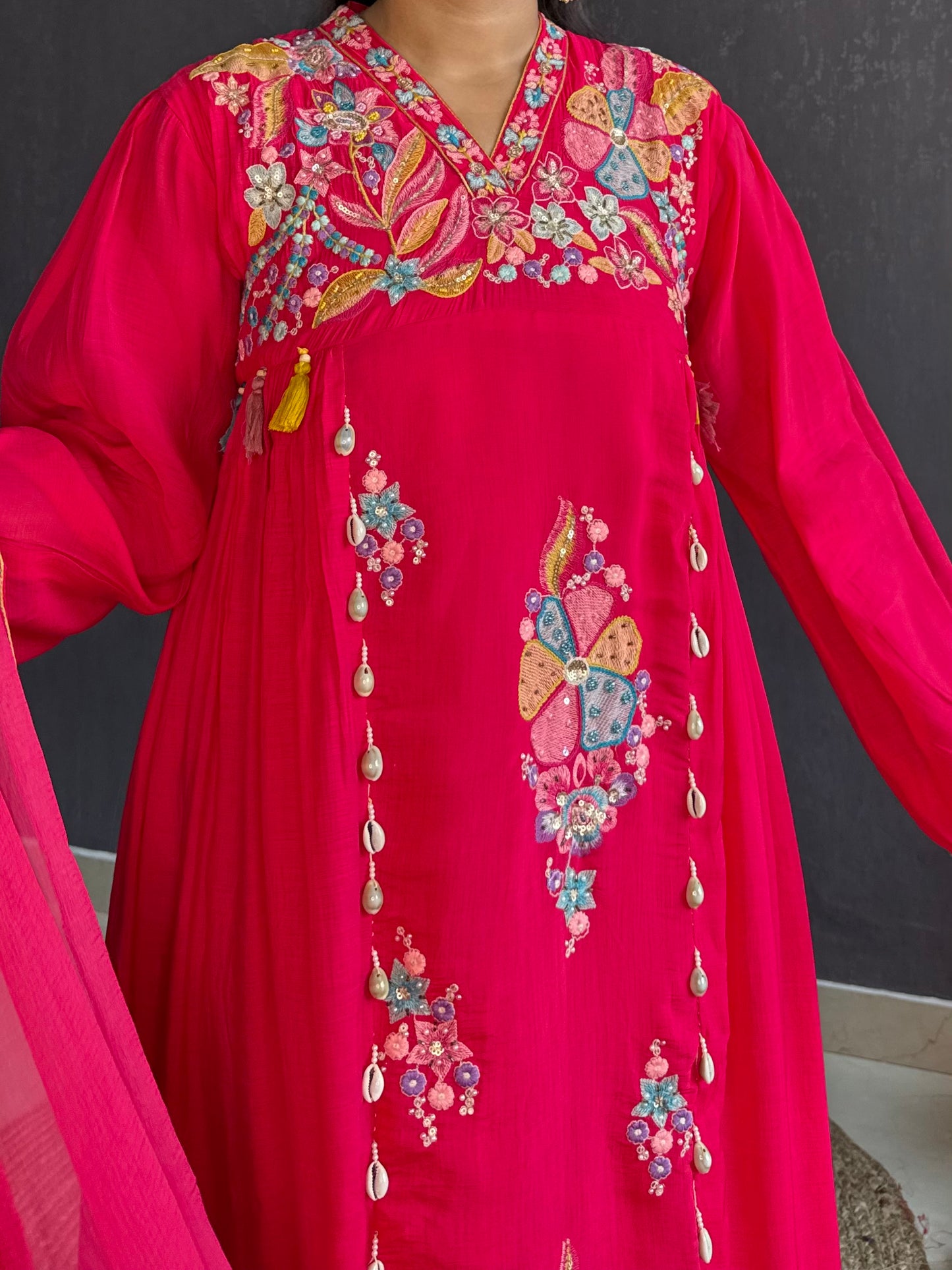 Mal cotton silk embroidered handwork Anarkali