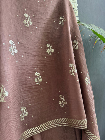 Luxurious Mul chanderi pitta work suit