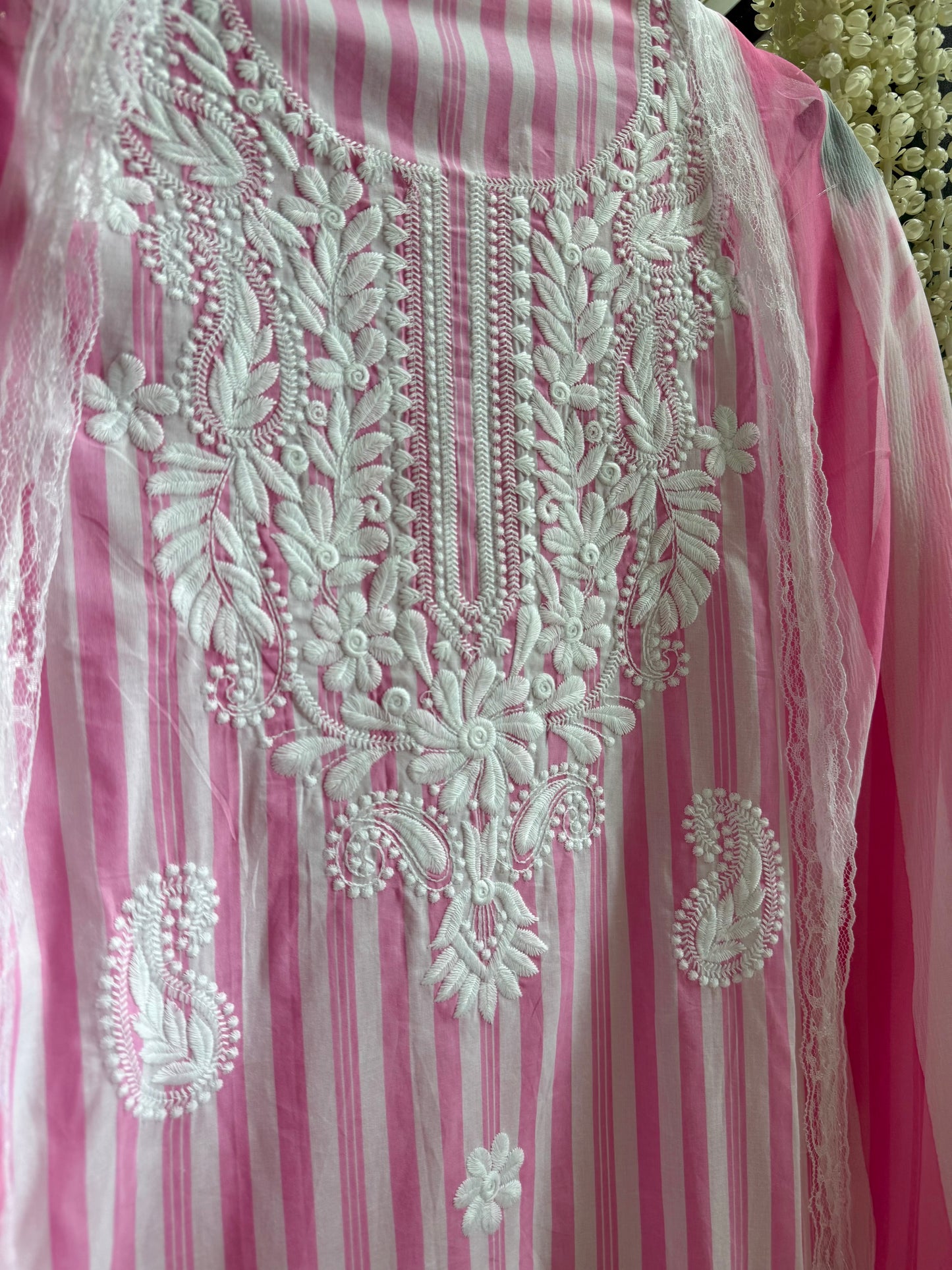Striped cotton Lucknowi suit