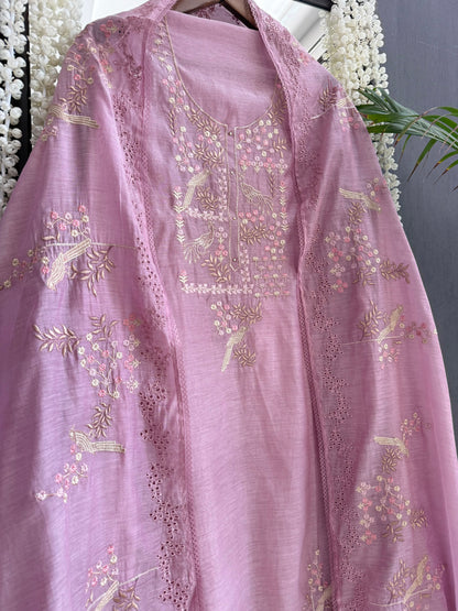 Luxurious Mul chanderi schiffili peacock suit