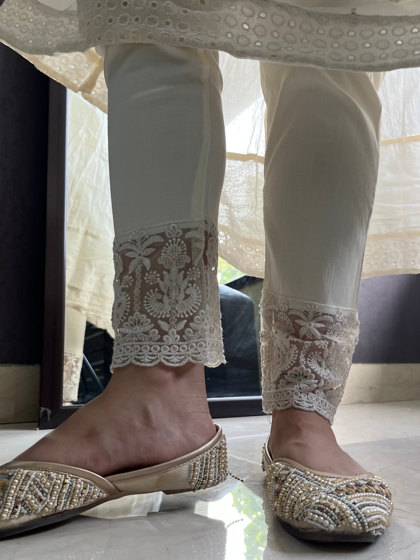 Lucknowi embroidered Cotton lycra pants
