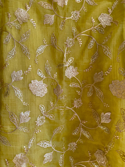 Luxurious crush tissue zardozi embroidered suit