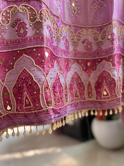 Luxurious bandhani hearts kundan suit