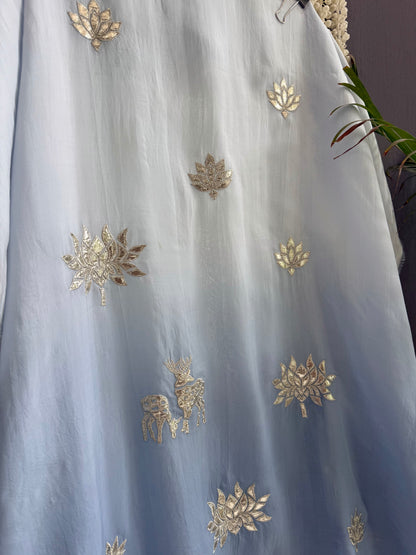 Luxurious organza gota appliqué work suit