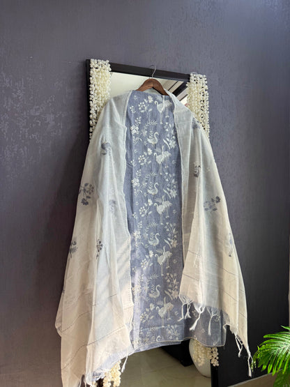 Cotton flamingos and birds embroidered suits