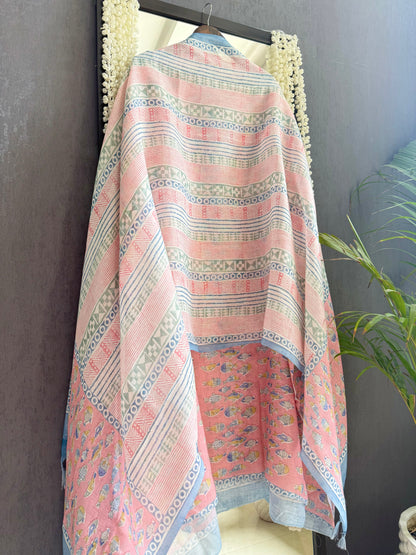 Linen fishes kantha work suit