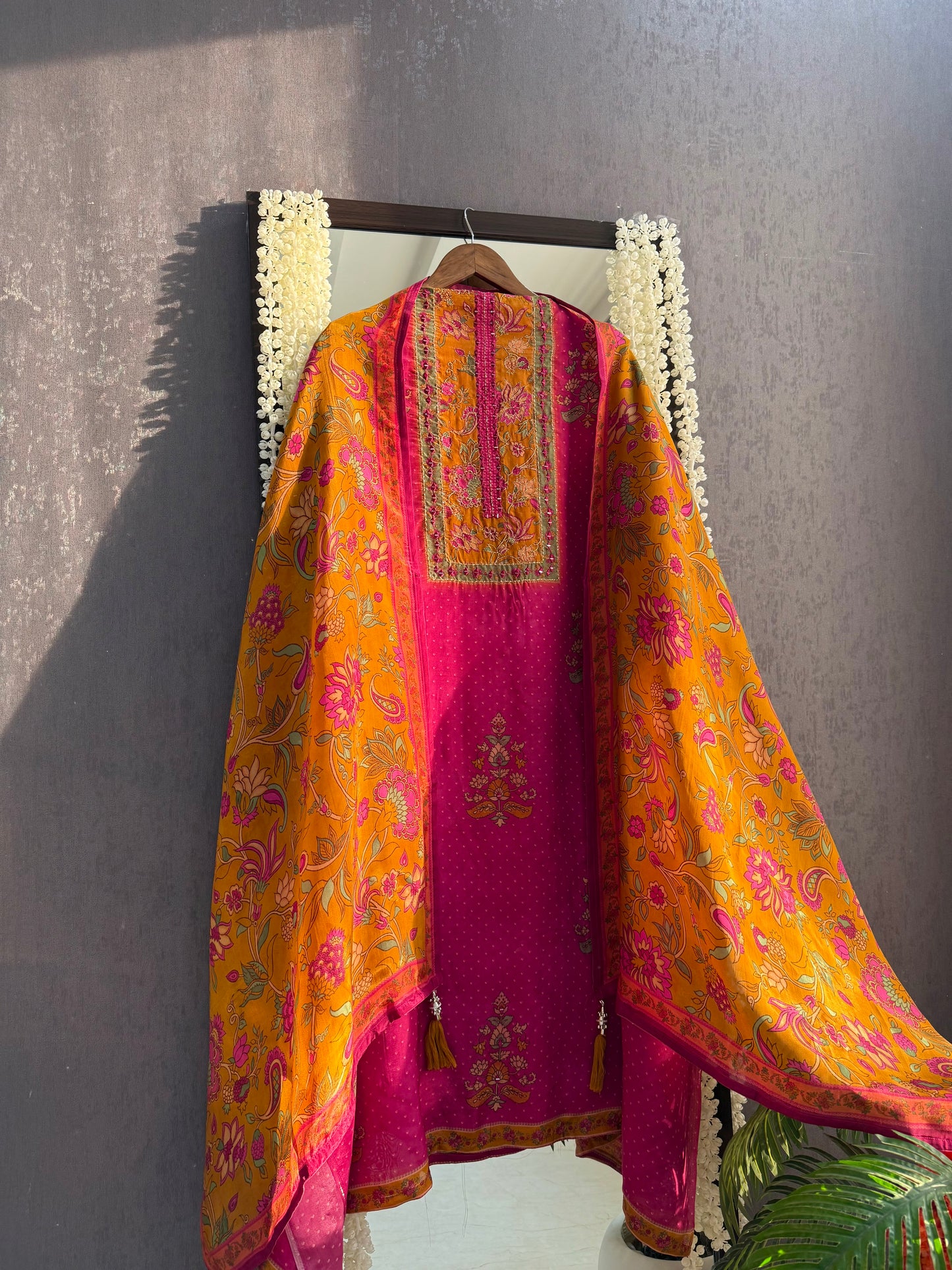 Pure crepe mirror work suit