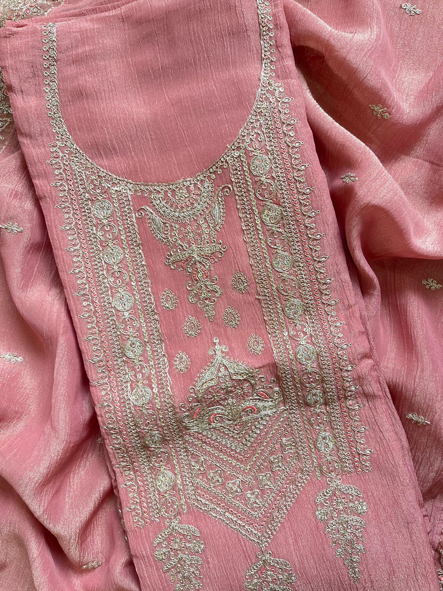 Crush tissue aari work suit