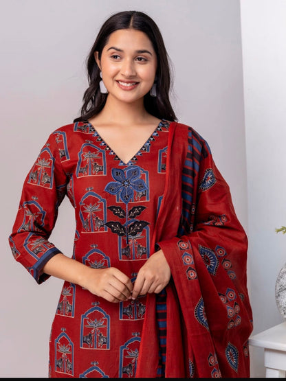 Pure cotton ajrakh pichwai suit set