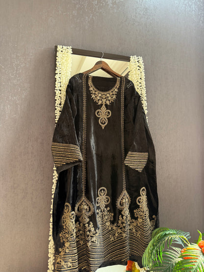 Velvet Marori Aari work Anarkali suit