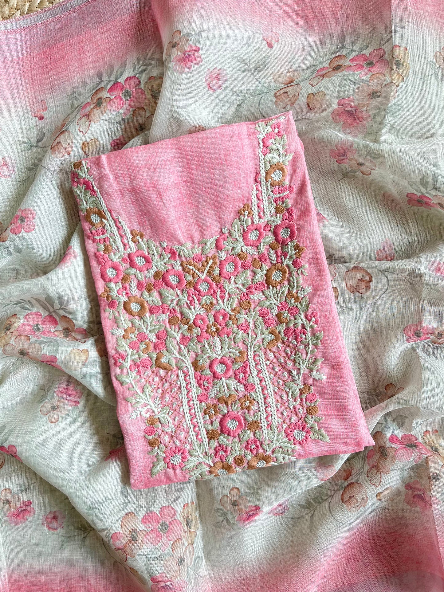 Pure linen Parsi embroidery suits