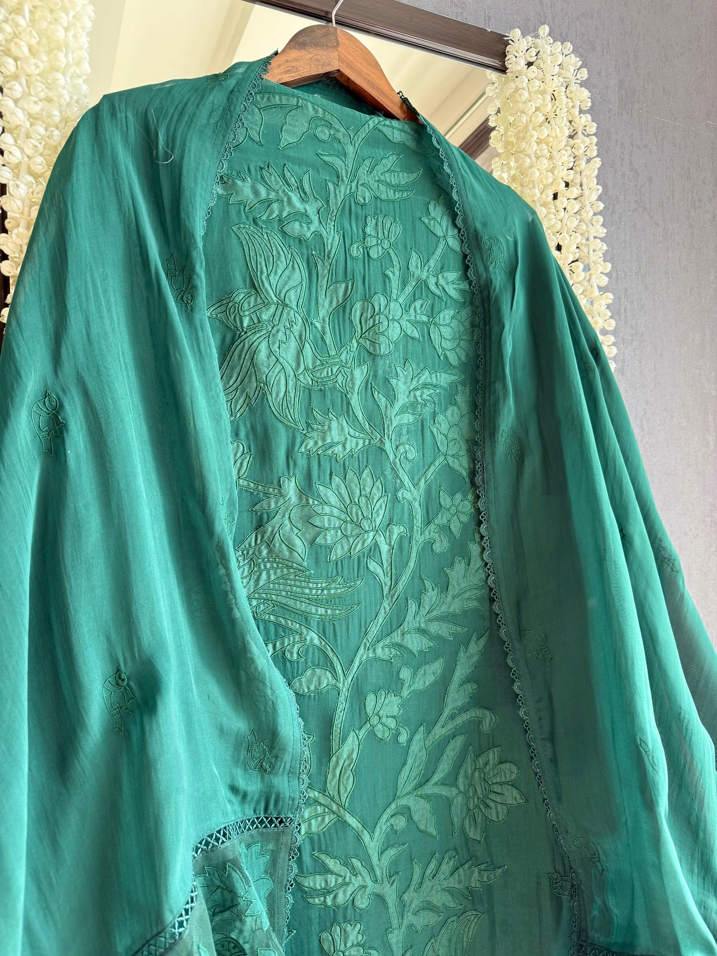 Luxurious organza appliqué work birds suit