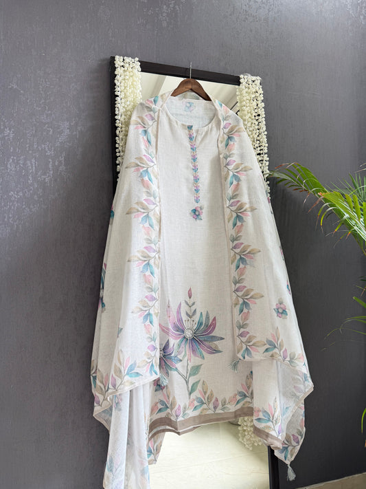 Pure linen florals handwork suit