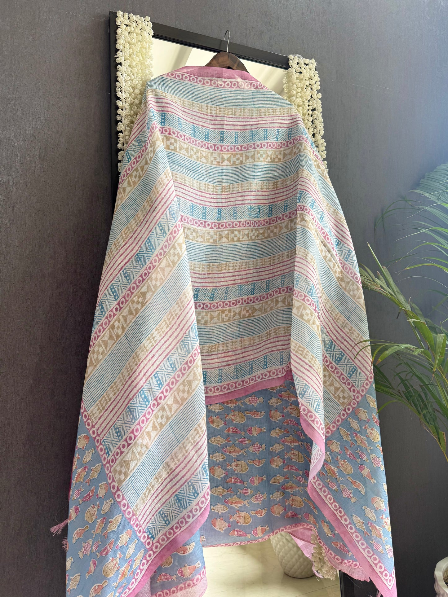 Linen fishes kantha work suit