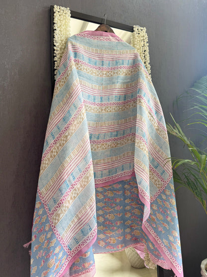 Linen fishes kantha work suit
