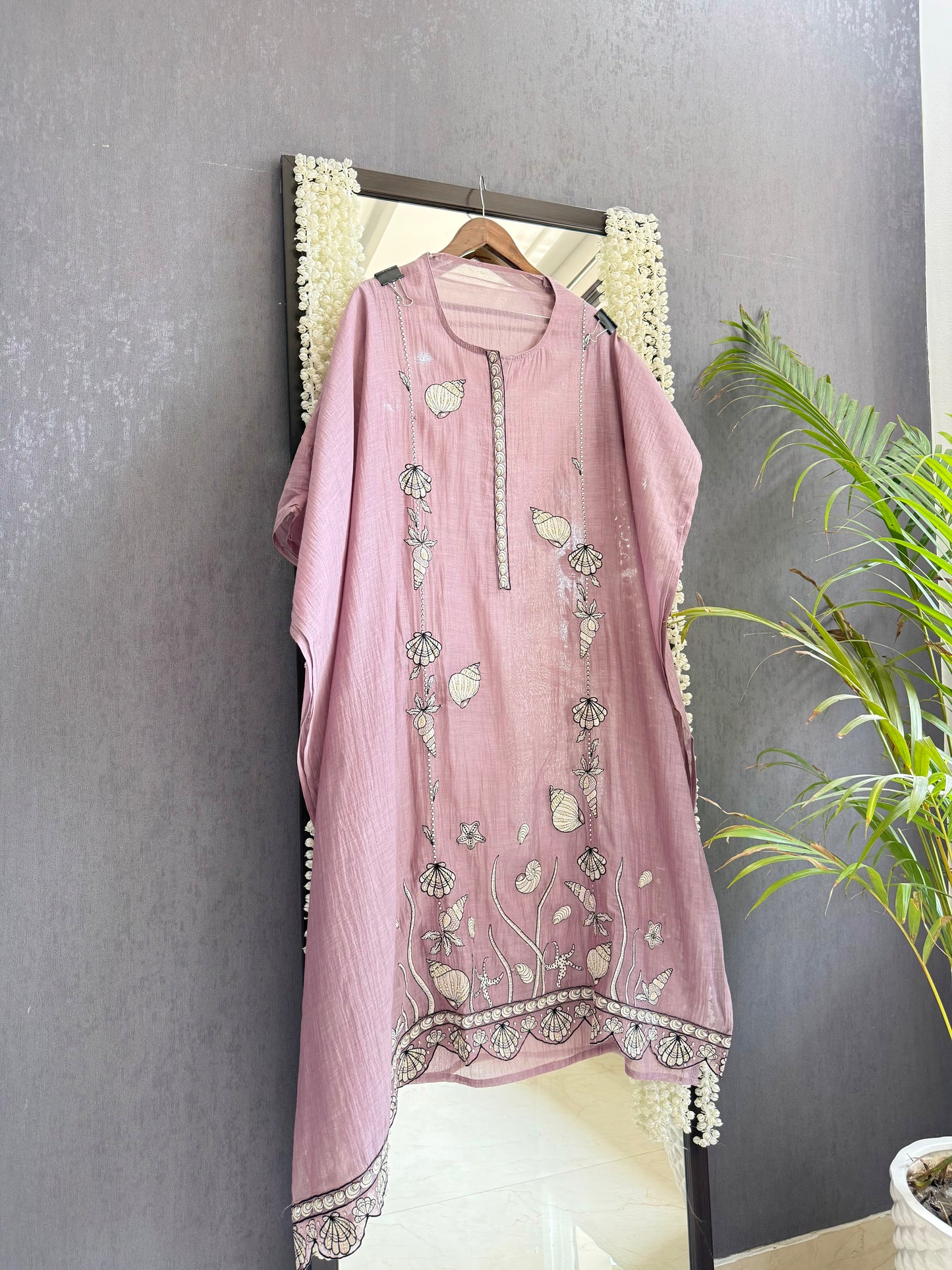 Luxurious Mul chanderi aqua shells suit