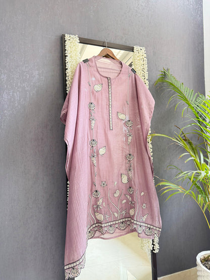 Luxurious Mul chanderi aqua shells suit