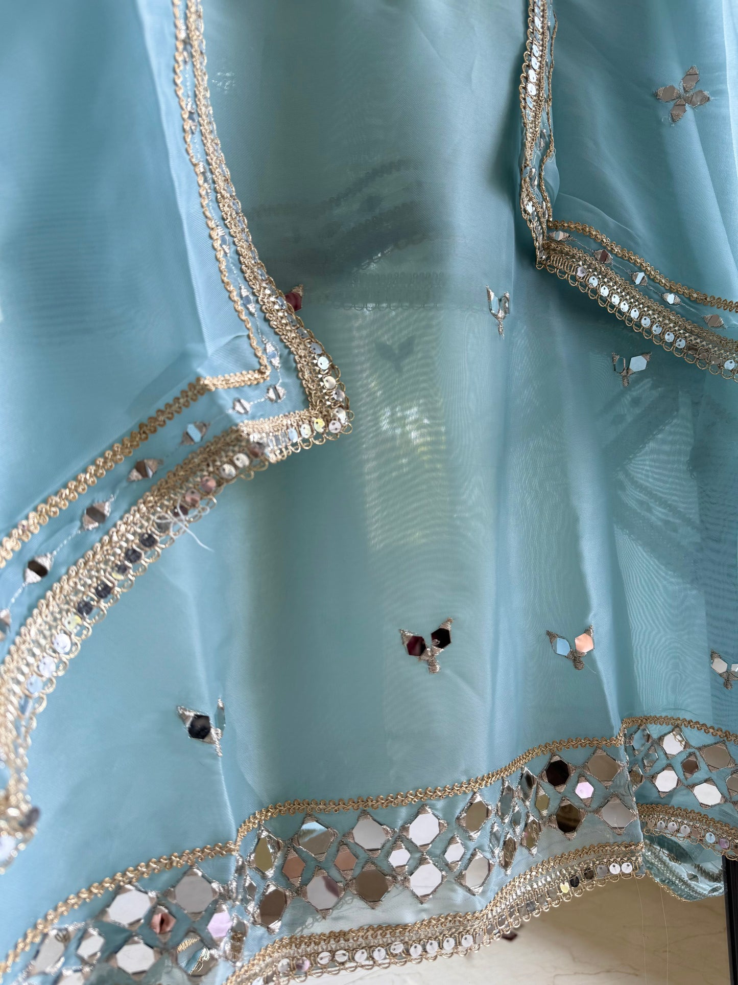 Premium Mirror work organza suit