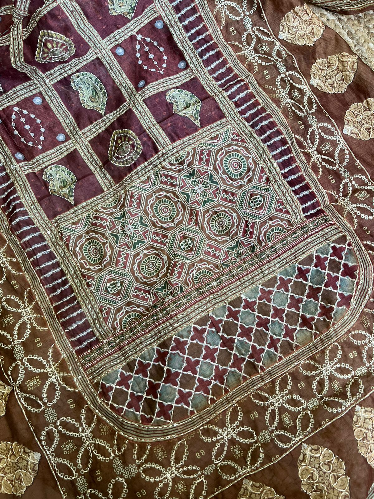 Maheshwari Kantha work Ajrakh Unstitched suit