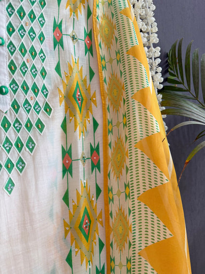 Muslin ikkat inspired handwork suits