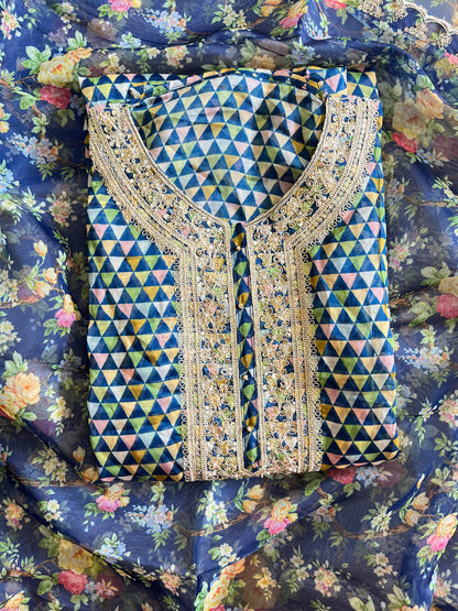 Aari work pearlwork organza suits