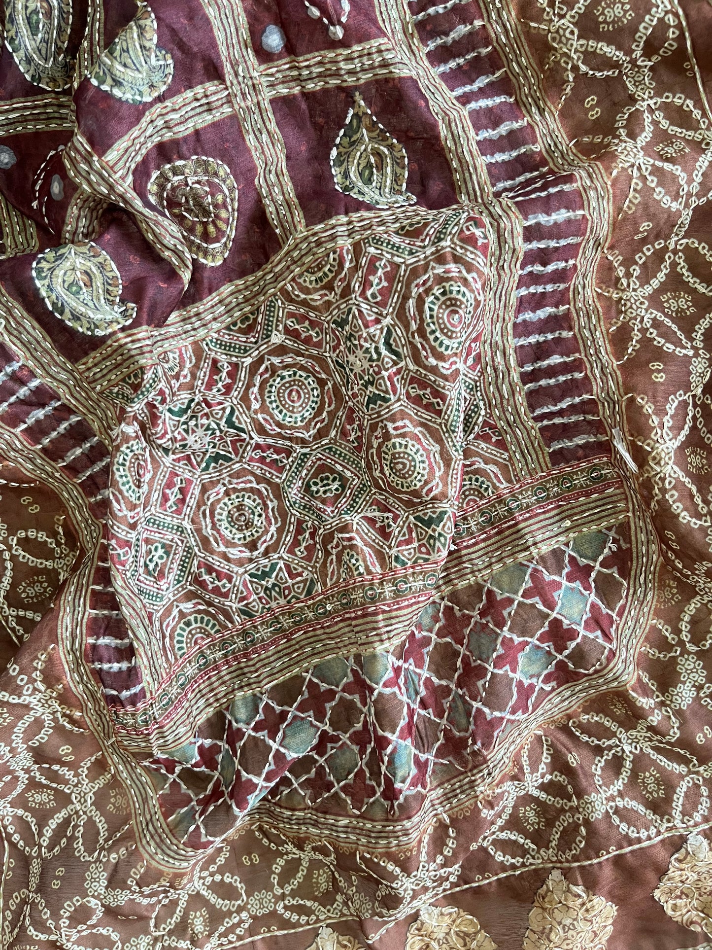 Maheshwari Kantha work Ajrakh Unstitched suit
