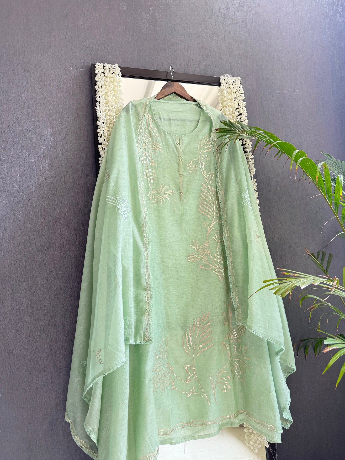 Luxurious Mul chanderi gota appliqué work suit