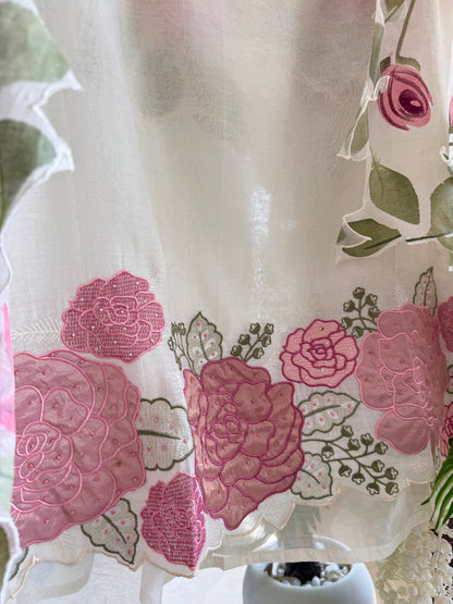 Luxurious Mul chanderi handpainted florals suit