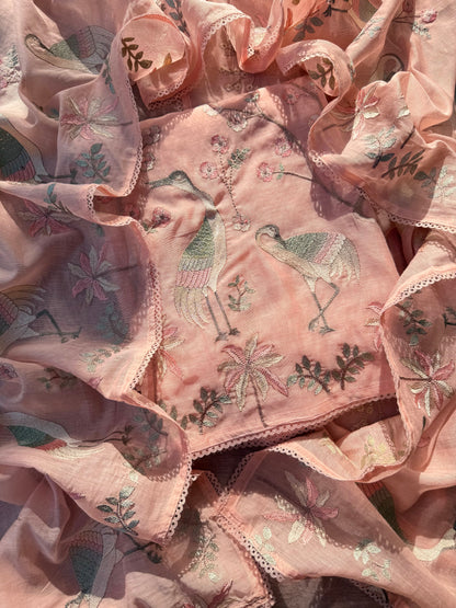 Luxurious Mul chanderi flamingos suit