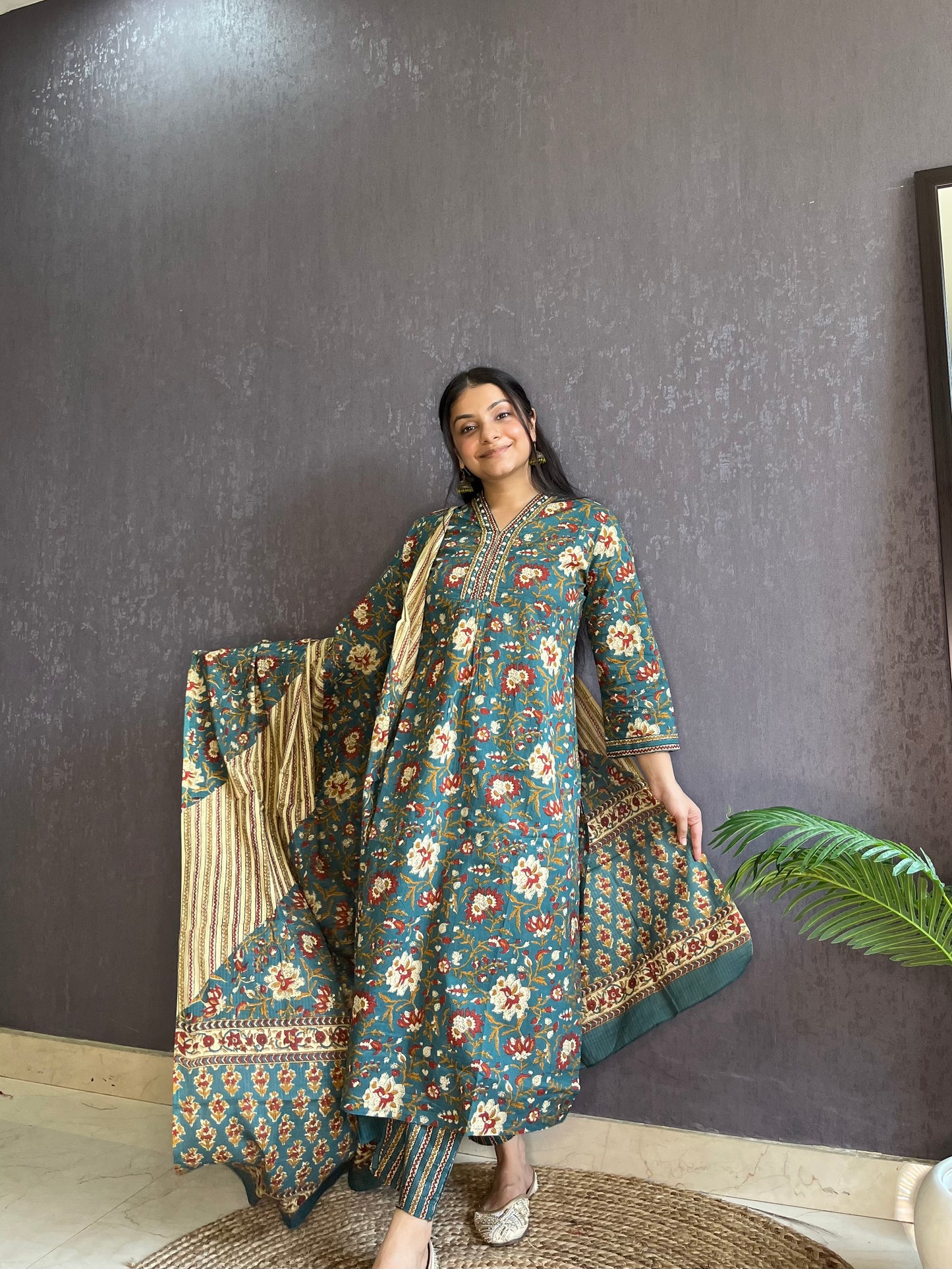 Mulmul cotton printed suit