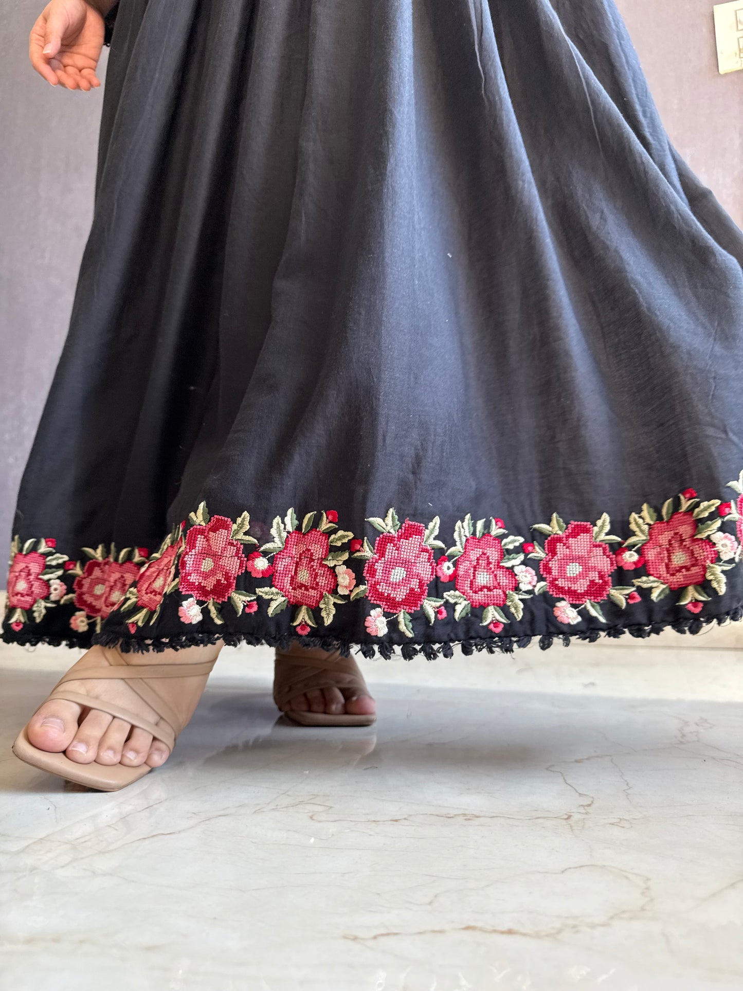 Mal cotton roses embroidered Anarkali