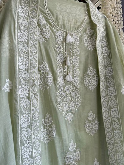 Luxurious Mul chanderi lucknowi handwork suit