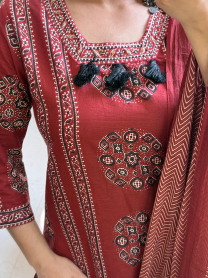 Pure cotton ajrakh print suit set