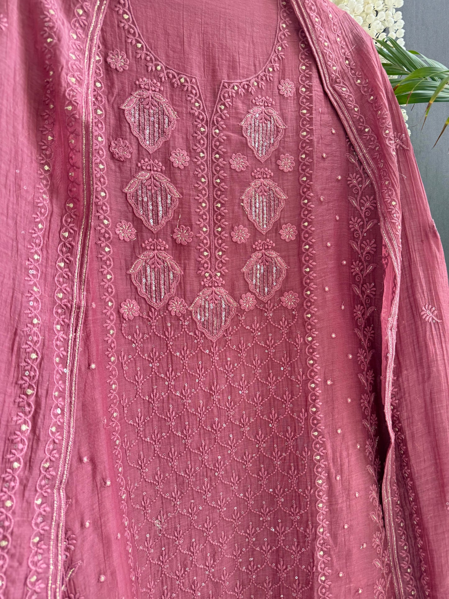 Luxurious Mul chanderi lucknowi handwork suit