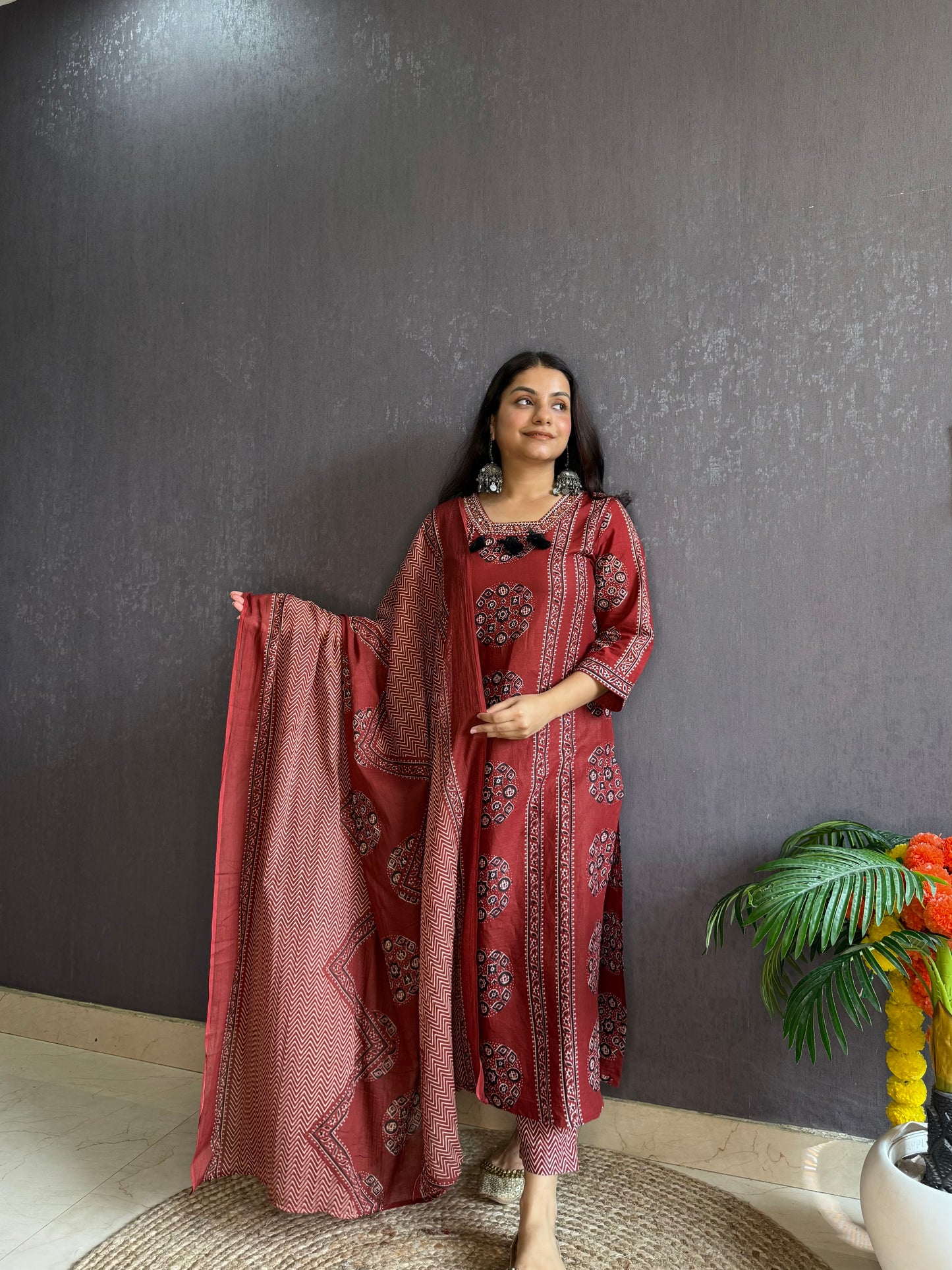 Pure cotton ajrakh print suit set