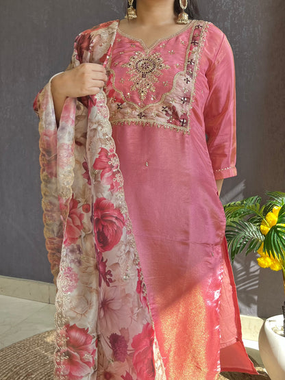 Tissue silk Handwork suit set