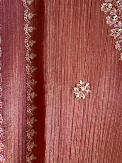 Crush tissue kashmiri aari work suit
