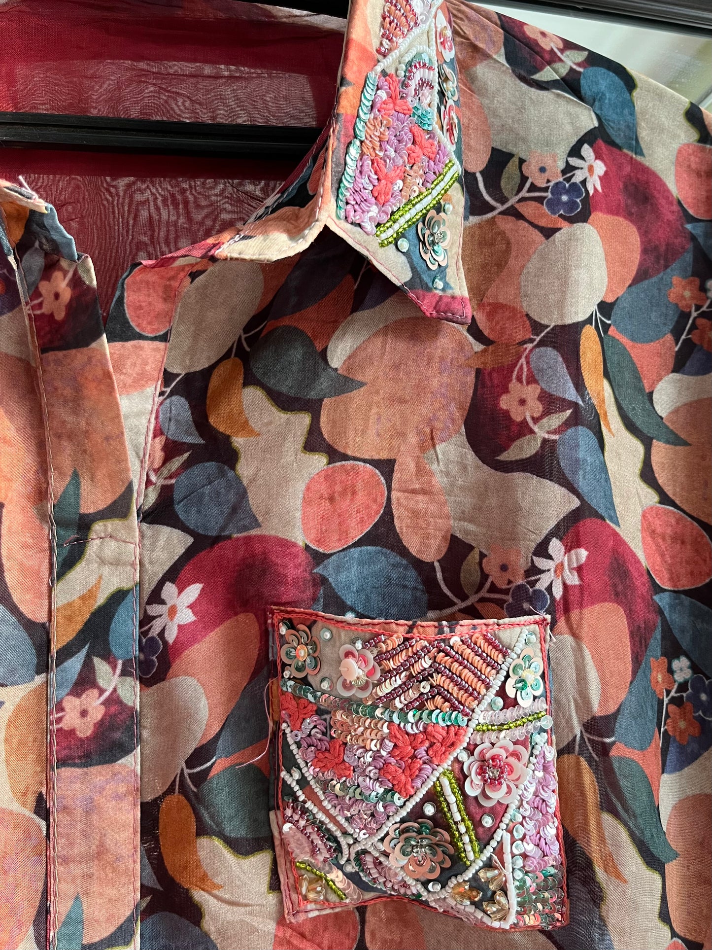 Floral organza handwork coordset