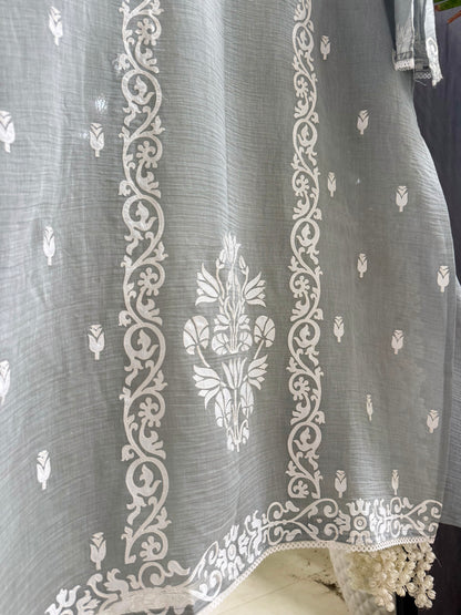 Luxurious Mul chanderi appliqué work suit