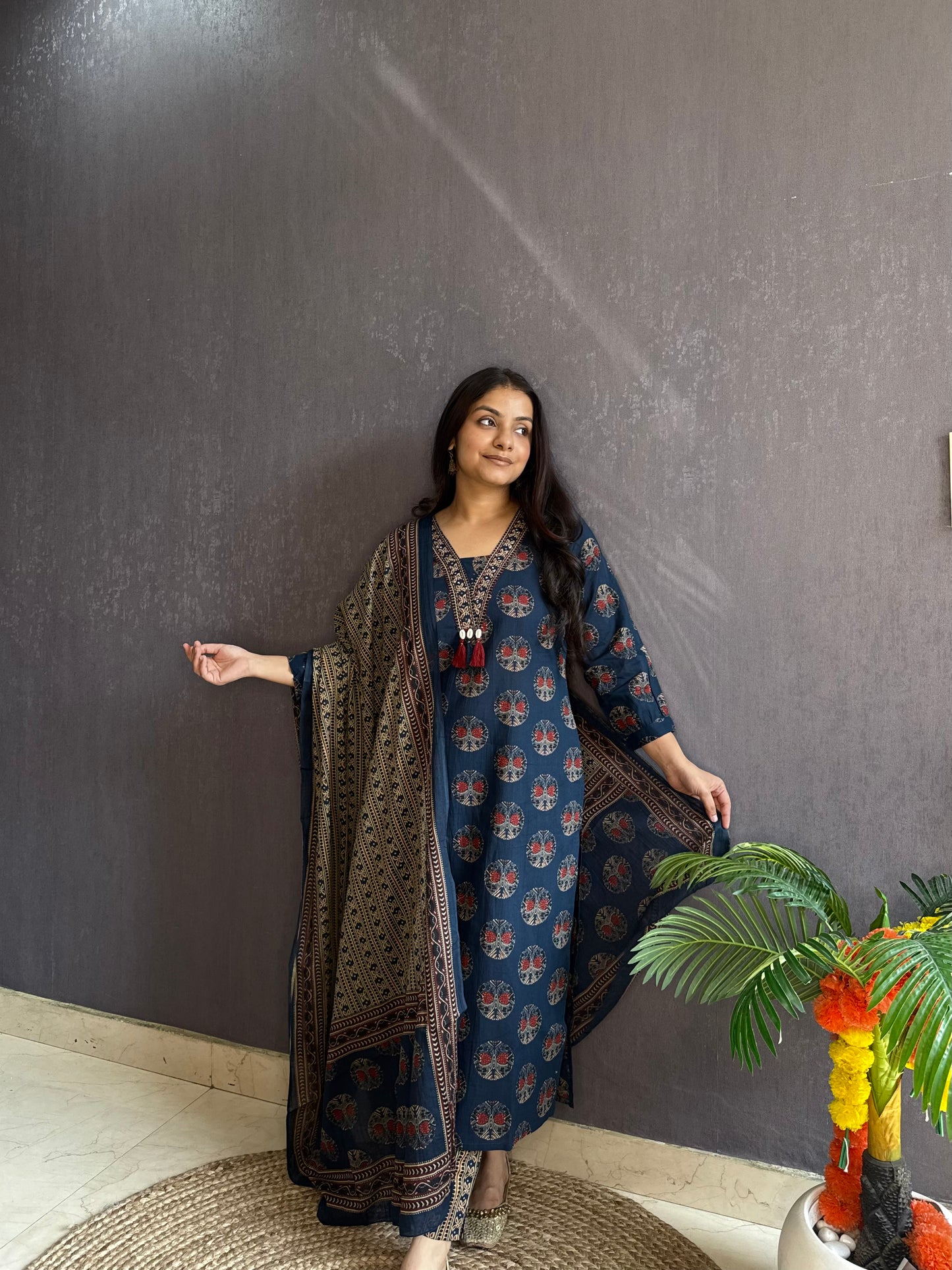Pure cotton ajrakh print suit set