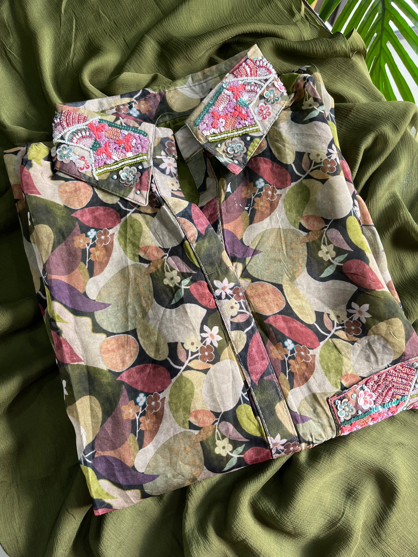 Floral organza handwork coordset