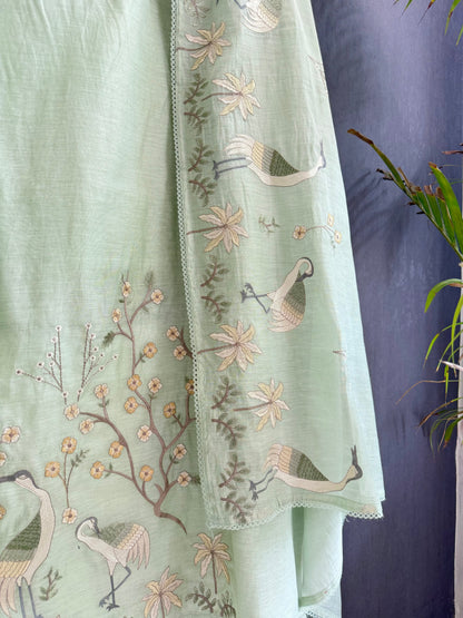 Luxurious Mul chanderi flamingos suit