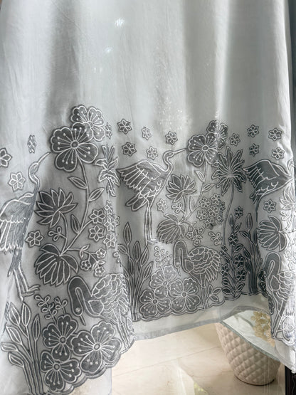 Organza appliqué work flamingos suit