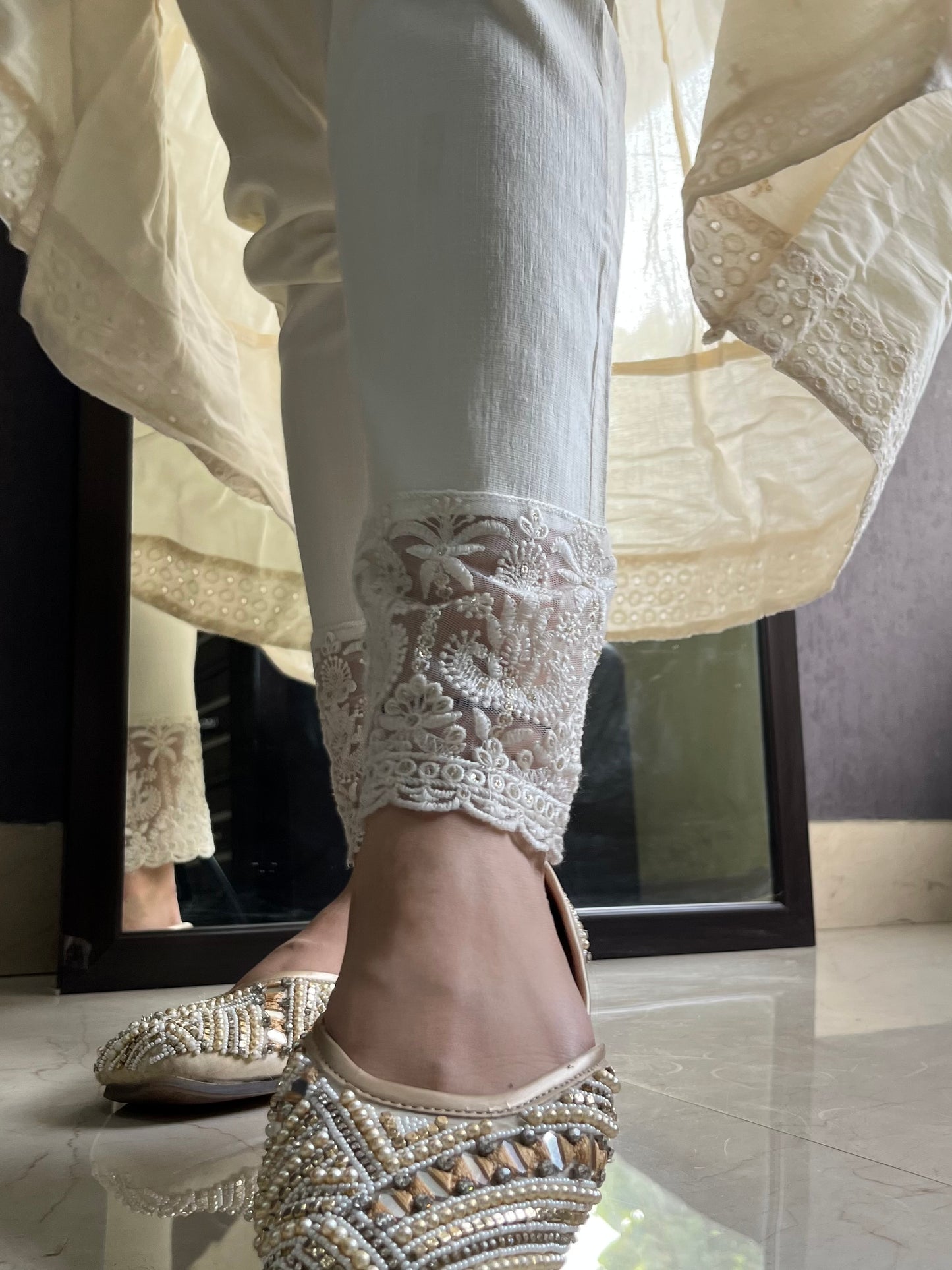 Lucknowi embroidered Cotton lycra pants