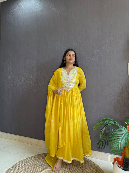Mal cotton mirror embroidered Anarkali